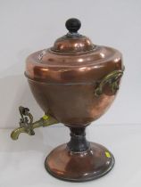 COPPER SAMOVAR, late 19th Century copper twin handled samovar with ebony handle and fitted brass