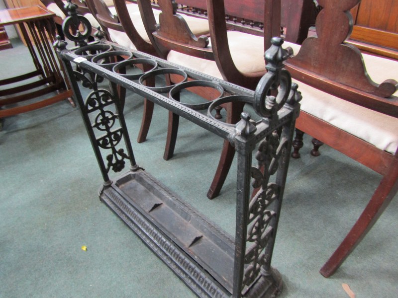 CAST IRON STICK STAND with pierced foliate panels to either side, 6 section top, 66cm width - Image 2 of 4