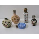 SCENT BOTTLES, silver mounted scent bottle in the form of a willow patterned plate, oriental
