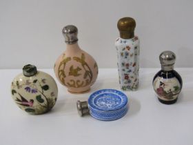 SCENT BOTTLES, silver mounted scent bottle in the form of a willow patterned plate, oriental