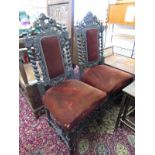 PAIR OF 19th CENTURY SIDE CHAIRS, pair of stained beech chairs with carved lion finials, on