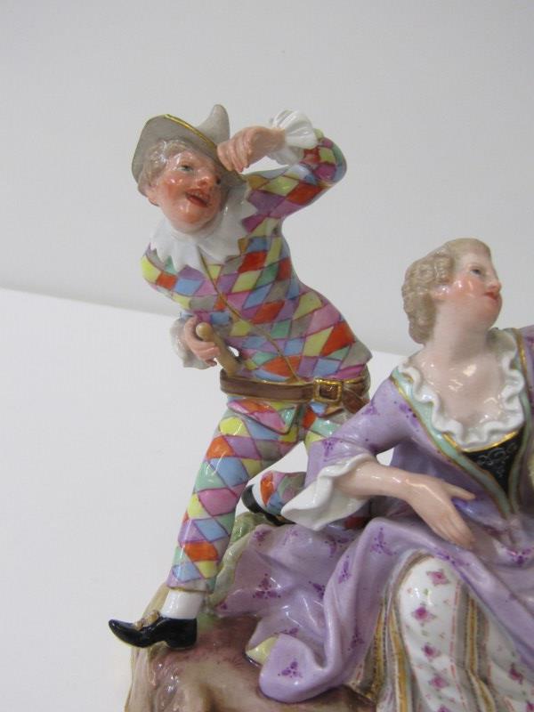 MEISSEN GROUP, 19th Century Meissen group of Harlequin and Columbine seated by a tree, 17cm - Image 3 of 19