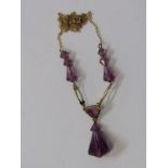 9ct YELLOW GOLD BELCHER LINK NECKLACE with amethyst style drop pendant