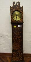 ARTS & CRAFT MINIATURE LONG CASE CLOCK, in a floral and foliate inlaid case with inscription "Gather