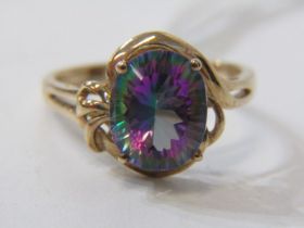 MYSTIC TOPAZ RING, 9ct yellow gold ring, set an oval mystic topaz, size R