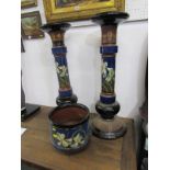 LANGLEY WARE, Langley ware floral decorated jardinière, with 2 matching jardinière stands,