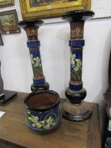 LANGLEY WARE, Langley ware floral decorated jardinière, with 2 matching jardinière stands,