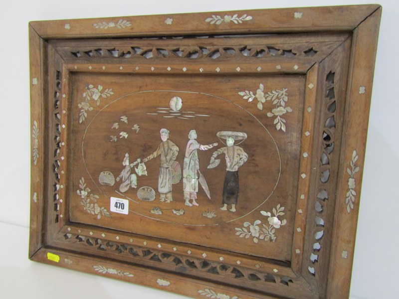 ORIENTAL PANEL, decorated with figures in mother of pearl, 48cm with (some mother of pearl missing) - Image 2 of 6