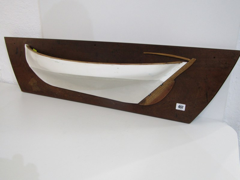 MARITIME, half boat model on mahogany plinth, plinth 105cm