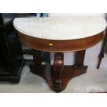 VICTORIAN WASH STAND, marble topped, demi lune mahogany veneered wash stand on shaped base, 90cm