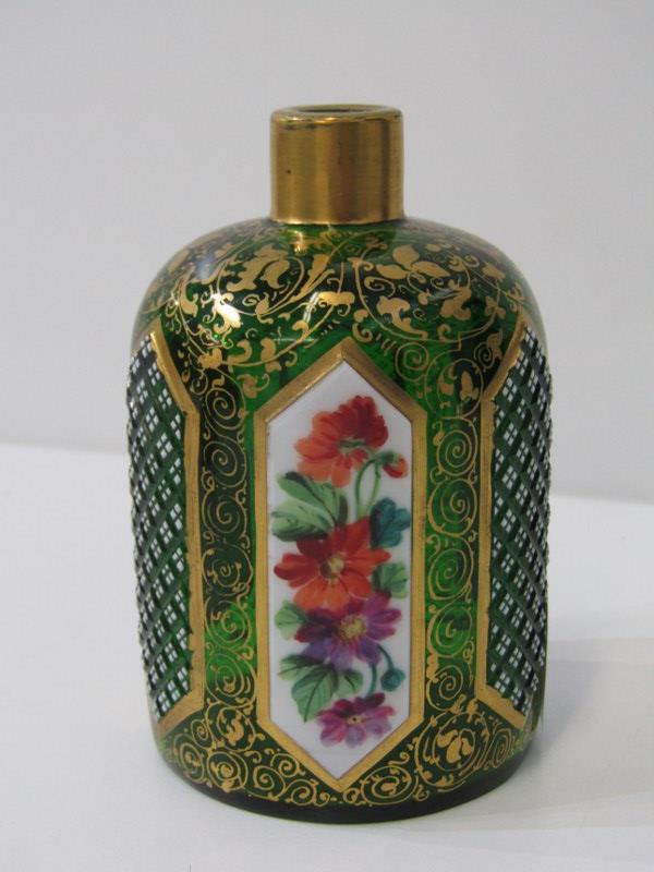 BOHEMIAN GLASS SCENT BOTTLES, red glass gilt decorated scent bottle with floral panels 6cms high, - Image 2 of 6