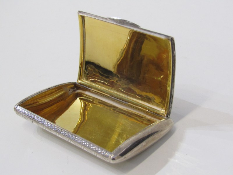 SILVER POWDER CASE, foliate decorated case of bowed form with silver gilt interior, 9cm length, 92 - Image 3 of 4