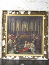LONGMAN, 19th Century copy oil on canvas "The Exhumation of St Hubert", 87cm x 79cm, signed and