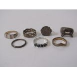 SILVER RINGS, 7 assorted silver rings, various designs and sizes