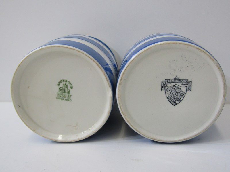 VINTAGE T G GREEN CORNISH KITCHEN WARE, 5 T G Green Cornishware lidded jars; Rice, Sultanas, Raisins - Image 2 of 2