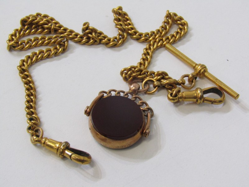 HALF HUNTER POCKET WATCH AND WATCH CHAIN, Star gold plated half hunter pocket watch, together with a - Image 4 of 5