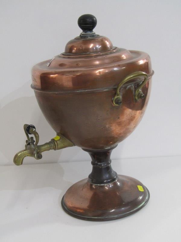 COPPER SAMOVAR, late 19th Century copper twin handled samovar with ebony handle and fitted brass - Image 2 of 5