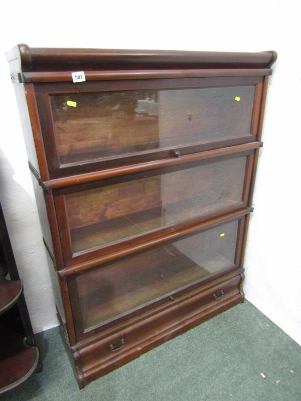 GLOBE WERNICKE BOOKCASE, mahogany framed 3 tier Globe Wernicke bookcase, with fitted lower drawer,