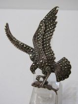 SILVER MARCASITE BAR BROOCH in the form of an eagle catching a fish, 7cm