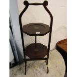 MAHOGANY CAKE STAND, 2 tier mahogany cake stand with transfer print decoration