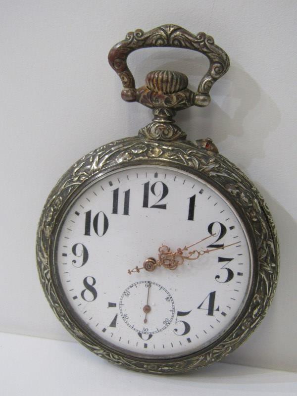 POCKET WATCHES, silver cased key wind pocket watch with engine turned decoration (missing second - Image 2 of 4