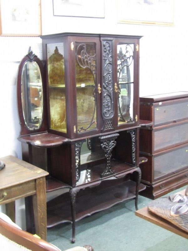 VICTORIAN MAHOGANY DISPLAY CABINET, 2 glazed doors enclosing gold velvet interior, with bevel - Image 2 of 10