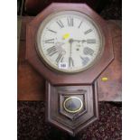 19th CENTURY WALL CLOCK, mahogany framed drop dial wall clock, 55cm