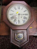 19th CENTURY WALL CLOCK, mahogany framed drop dial wall clock, 55cm