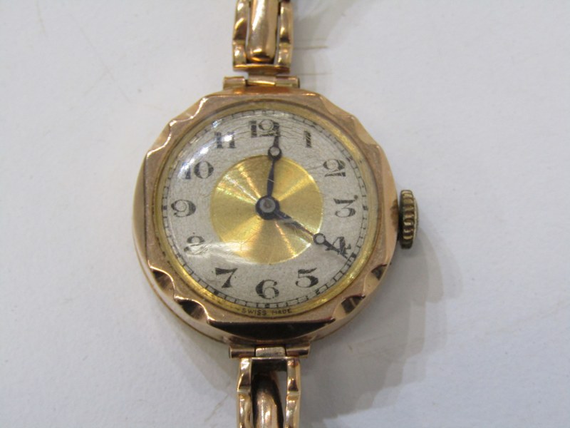 VINTAGE LADY'S GOLD CASED WRIST WATCH, with Arabic numerals, 9ct gold case and strap, 17.4 grams