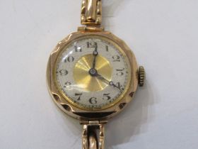 VINTAGE LADY'S GOLD CASED WRIST WATCH, with Arabic numerals, 9ct gold case and strap, 17.4 grams