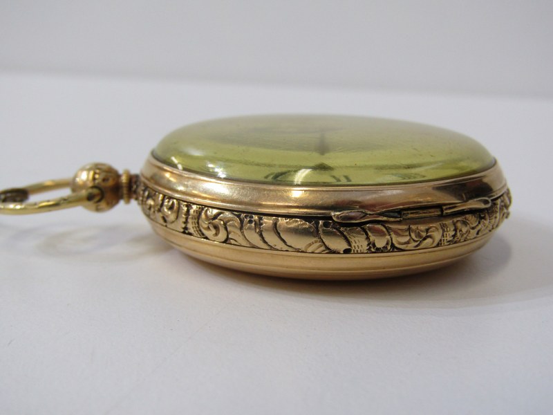 GOLD CASED POCKET WATCH, 18ct yellow gold key wind pocket watch with white enamel dial and secondary - Image 3 of 9