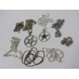 SELECTION OF SILVER & WHITE METAL CHAINS & PENDANTS, including 2 pentagrams, combined weight approx.