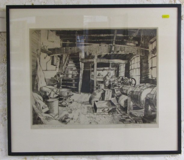 JAMES PRIDDEY, signed watercolour "The boat haul, Evesham", also a signed etching "In the workshop", - Image 4 of 6