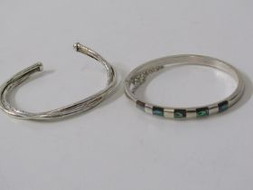 2 SILVER BANGLES, 1 hinged, 1 twisted torque style, combined approx. 29 grams