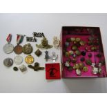 MILITARY BUTTONS & BADGES, tin of assorted military buttons and cap badges, WWI silver war badge,