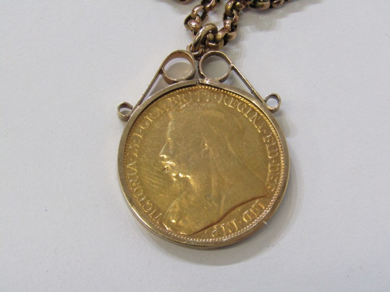 VICTORIAN GOLD TWO POUNDS, Victorian gold two pound coin set in 9ct gold mount, on a vintage 9ct