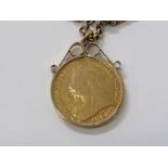 VICTORIAN GOLD TWO POUNDS, Victorian gold two pound coin set in 9ct gold mount, on a vintage 9ct