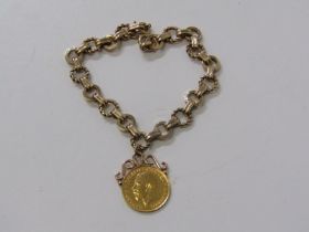 HALF SOVEREIGN BRACELET, 1914 George V gold half sovereign with soldered mount on a 9ct link
