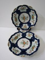 WORCESTER PORCELAIN, pair of Worcester porcelain bowls, decorated with floral panels on a blue scale