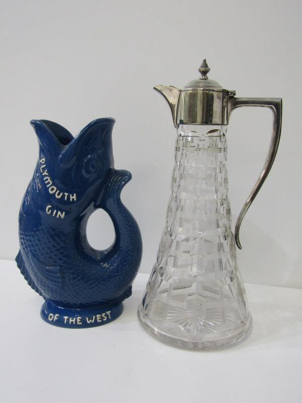 ADVERTISING WARE, Plymouth Gin gurgle jug (The Spirit of the West) 22cm height, also a cut glass