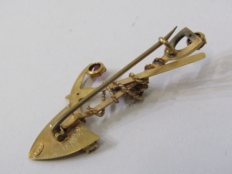 SOUTH AFRICAN MINER'S BROOCH, 9ct yellow gold brooch in the form of a pick and shovel, set with 3 - Image 2 of 2