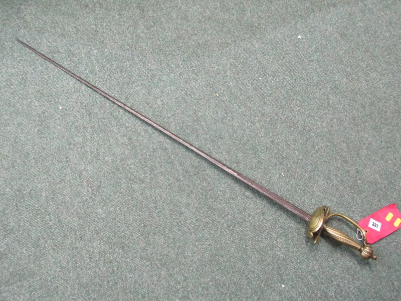 ANTIQUE SWORD, steel bladed sword with brass handle, 102cm length - Image 6 of 17