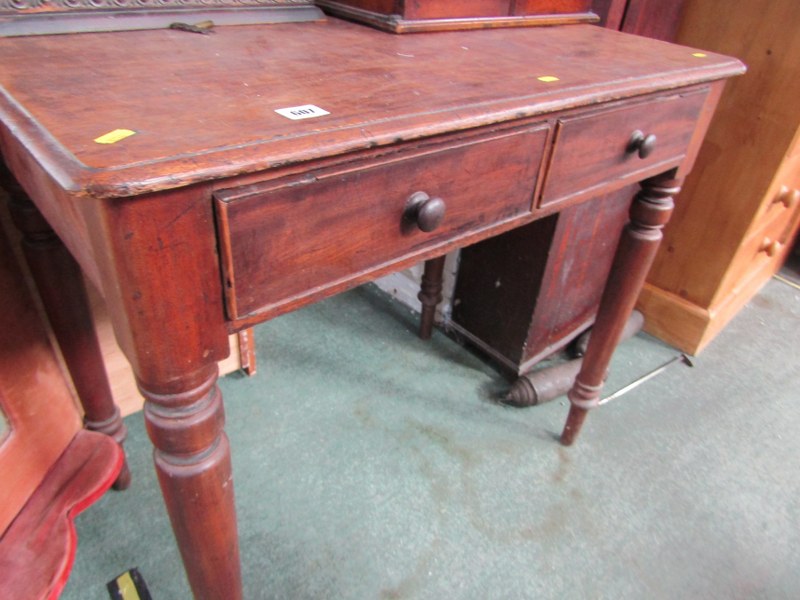 19th CENTURY MAHOGANY SIDE TABLE, fitted 2 drawers on turned tapering supports, 84cm - Image 2 of 3