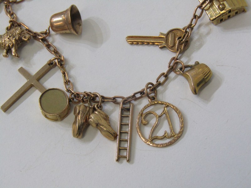GOLD CHARM BRACELET, 9ct yellow gold bracelet set approx. 15 assorted charms, 14.8 grams - Image 3 of 5
