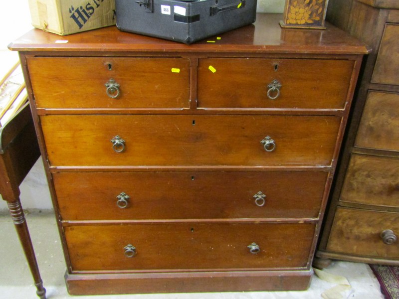 EDWARDIAN STRAIGHT FRONTED CHEST OF 2 short and 3 long drawers, 106cm width