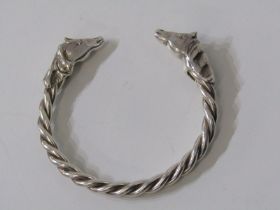 WHITE METAL, TESTS AS SILVER, double horse head torque bangle, approx. 68.5 grams
