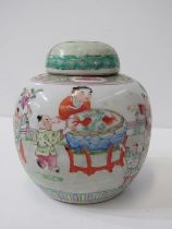 ORIENTAL CERAMICS, Chinese ginger jar with lid, decorated with figures, 14cm height