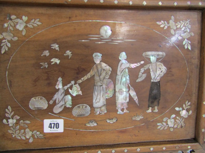 ORIENTAL PANEL, decorated with figures in mother of pearl, 48cm with (some mother of pearl missing) - Image 4 of 6