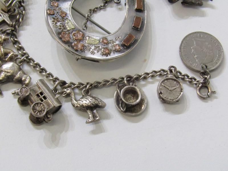 SELECTION OF SILVER ITEMS including silver charm bracelet of several charms; gypsy wagon, cathedral, - Image 4 of 5