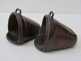 ANTIQUE LEATHER STIRRUPS, pair of brown leather stirrups, possibly oriental